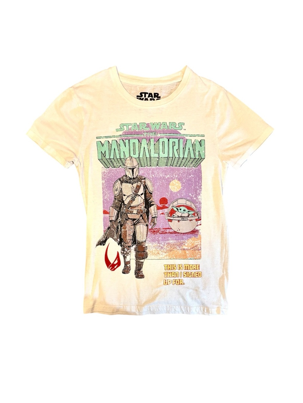 Star Wars Mandalorian Women’s Graphic Tee - Cream with Multicolor Print